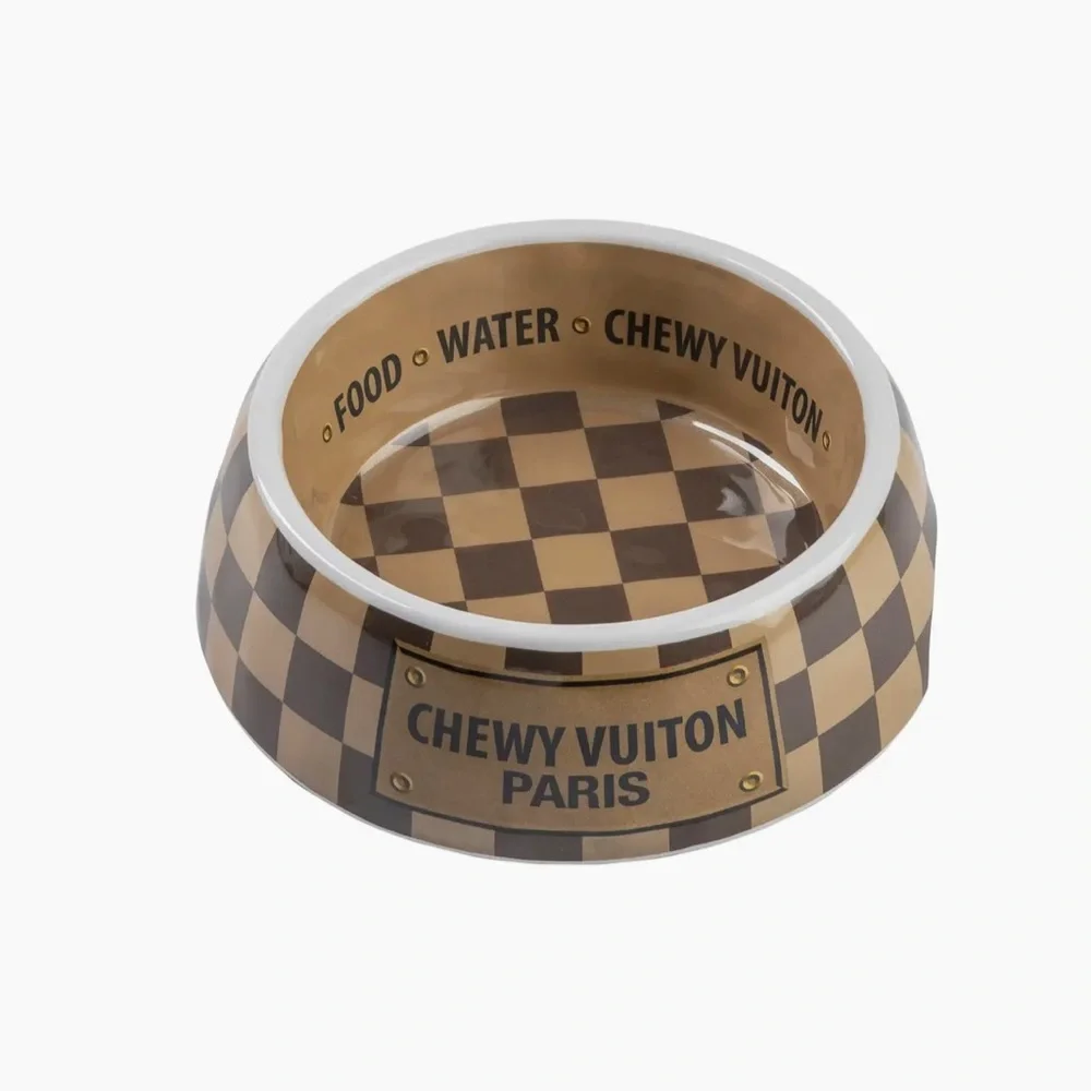 Haute Diggity Doy BARK, LOVE, PLAY! Checker Chewy Vuiton Bowl - Large NEW